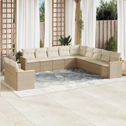 vidaXL 11 pcs conjunto sofás de jardim c/ almofadões vime PE bege