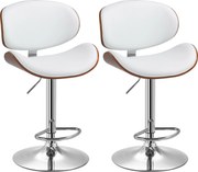 HOMCOM Conjunto de 2 Bancos de Bar Altura Ajustável com Encosto Estofados em Pu 53x52x(92-112) cm Madeira e Branco | Aosom Portugal