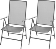 vidaXL Cadeiras de jardim empilháveis 2 pcs aço cinzento