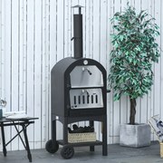 Forno de pizza exterior a carvão vegetal - Churrasqueira com rodas - Aço ao carbono preto-acinzentado