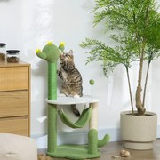 Árvore Arranhador para Gatos com Forma de Cacto Altura 90cm Torre para Gatos com Rede Plataforma Postes de Sisal e Bola Divertida 45x45x90cm Verde