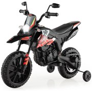 Motocicleta elétrica infantil Aprilia com rodinhas de apoio, música e farol 12V, branca
