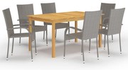 7 pcs conjunto de jantar para jardim cinzento