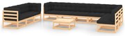 11 pcs conj. lounge jardim c/ almofadões antracite pinho maciço