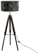 Candeeiro de Pé Tripod em Latão com Abajur em Veludo, Design Folha e Interior Dourado - Cortin Clássico / Antigo,Rústico