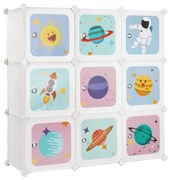 Unidade de armazenamento infantil SONGMICS de 10 cubos, armário organizador intertravado para crianças, prateleiras de cubo de plástico, guarda-roupa modular com portas para roupas, sapatos, sacos de brinquedos, 123 x 31 x 123 cm, branco LPC903W01