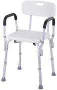 HOMCOM Cadeira para Duche Antiderrapante com Altura Ajustável em 6 Níveis Apoio para os Braços e Encosto 51,5x51,5x71-84 cm Branco