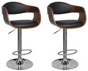 Bancos de bar 2 pcs madeira curvada e couro artificial preto