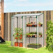 Estufa de jardim com prateleiras de 3 níveis 143 L x 45 P x 151 A cm, pequena estufa em lona de PVC e estrutura de aço, 2 portas de rodas, transparent