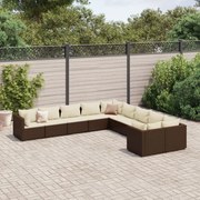 vidaXL 10 pcs conj. sofás jardim com almofadões vime PE castanho