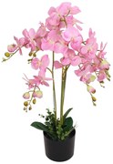 Planta orquídea artificial com vaso 75 cm rosa