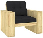 vidaXL Cadeira de jardim c/ almofadões pretos pinho impregnado