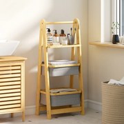 Estante Dobrável para Casa de Banho de Bambu com 2 Cestos para Roupa Suja Estante Aberto 44,5x32x99 cm Cinzento