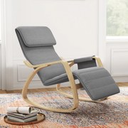 Poltrona relaxante com balanço, poltrona de amamentação com apoio para os pés ajustável, bolso lateral e apoio para a cabeça, cinzenta