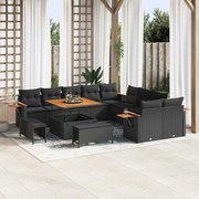 vidaXL Conjunto de sofá de jardim de 13 peças da , com almofadas pretas em rattan sintético e acácia.