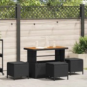 vidaXL Conjunto de Jantar para Jardim - 4 Peças com Almofadas Pretas de Rattan e Acácia.