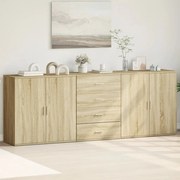 vidaXL Aparadores 3 pcs derivados de madeira cor carvalho sonoma