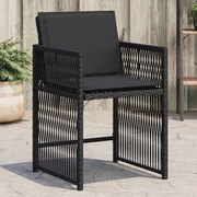 vidaXL Cadeiras de jardim com almofadões 4 pcs vime PE preto