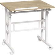 Secretária HOMCOM sentar/ficar em pé regulável em altura 70 x 60 cm com rodízios e tampo inclinável estrutura em metal castanho | Aosom Portugal