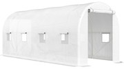Outsunny Estufa tipo Túnel 500x200x205 cm Estufa de Exterior com Porta Enrolável e 8 Janelas Cobertura de PE 140 g/m² Branco | Aosom Portugal