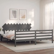 vidaXL Estrutura de cama com cabeceira 200x200 cm madeira maciça cinza