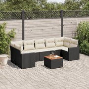 vidaXL 8 pcs conjunto sofás de jardim com almofadões vime PE preto