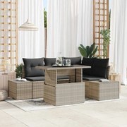vidaXL Sofá de Jardim 5 Peças com Almofadas Cinza Claro em Rattan