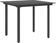 vidaXL Mesa de jantar para jardim 80x80x74 cm aço e vidro preto