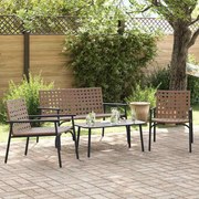 vidaXL Conjunto de Café ao Ar Livre com 4 Peças em Rattan Marrom e Aço