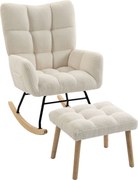 HOMCOM Cadeira de Balanço em Sherpa com Apoia-pés, Bolsos Laterais, Assento Grosso, Design Acolchoado, Creme | Aosom Portugal