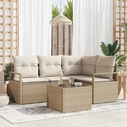 Conjunto de Sofá de Jardim vidaXL 5 Peças com Almofadas em Polirattan Castanho