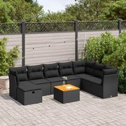 vidaXL 9 pcs conjunto de sofás p/ jardim c/ almofadões vime PE preto