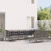 9 pcs conjunto lounge de jardim c/ almofadões vime PE cinzento