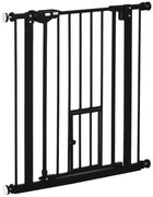 PawHut Barreira de Segurança para Animais de Estimação 74-80cm com Porta com Fechamento Automático e Sistema de Duplo Bloqueio Altura 76,2cm Preto