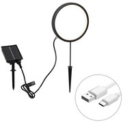 Luminária de jardim preta 50 cm com LED recarregável e solar IP65 - Adalind
