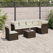 7 pcs conjunto de sofás jardim c/ almofadões vime PE castanho