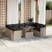 vidaXL 10 pcs conj. sofás jardim com almofadões vime PE cinzento-claro