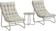 Outsunny Conjunto Móveis de Jardim de 3 peças com 2 Cadeiras Lounge Mesa de Café e Almofadas para Exterior Pátio Varanda Cinza Claro | Aosom Portugal