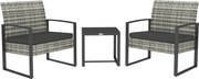Outsunny Conjunto de Jardim 3 Peças 2 Cadeiras com Almofadas e Mesa Baixa com Vidro Temperado Rattan Sintético Cinza Claro | Aosom Portugal