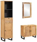 vidaXL Conjuntos de Banheiro 3 pcs Natural Madeira de manga maciça