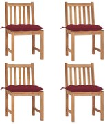 vidaXL Cadeiras de jardim c/ almofadões 4 pcs madeira de teca maciça
