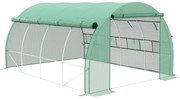 Outsunny Estufa de Túnel de Jardim 397x300x200 cm com Porta Lateriais e Janelas Enroláveis Cobertura de PE 140g/m² e Metal Galvanizado Verde