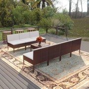 vidaXL 8 pcs conjunto lounge jardim c/ almofadões vime PE castanho