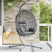 vidaXL Cesta de Cadeira de Ovo com Suporte em Cinza Rattan Sintético