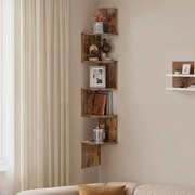 Prateleira de canto de parede de 5 níveis, prateleira flutuante para livros 20 x 20 x 126 cm Castanho vintage