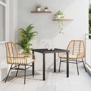 vidaXL Conjunto de Jantar para Jardim 3 pcs Castanho vime PE