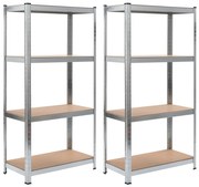 vidaXL Estante 4 prateleiras 2 pcs derivados de madeira/aço prateado