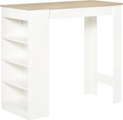 HOMCOM Mesa de bar para 2 pessoas, mesa alta para refeições em pé com 4 prateleiras abertas, 115x50x102,7cm, branco e madeira natural | Aosom Portugal