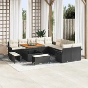 vidaXL Conjunto de sofá de jardim com 13 peças e almofadas pretas em rattan sintético.