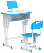 HOMCOM Conjunto de Secretária e Cadeira para Crianças com Altura Ajustável 1 Gaveta e 1 Prateleira para Livros 60x45x90-120 cm Azul | Aosom Portugal